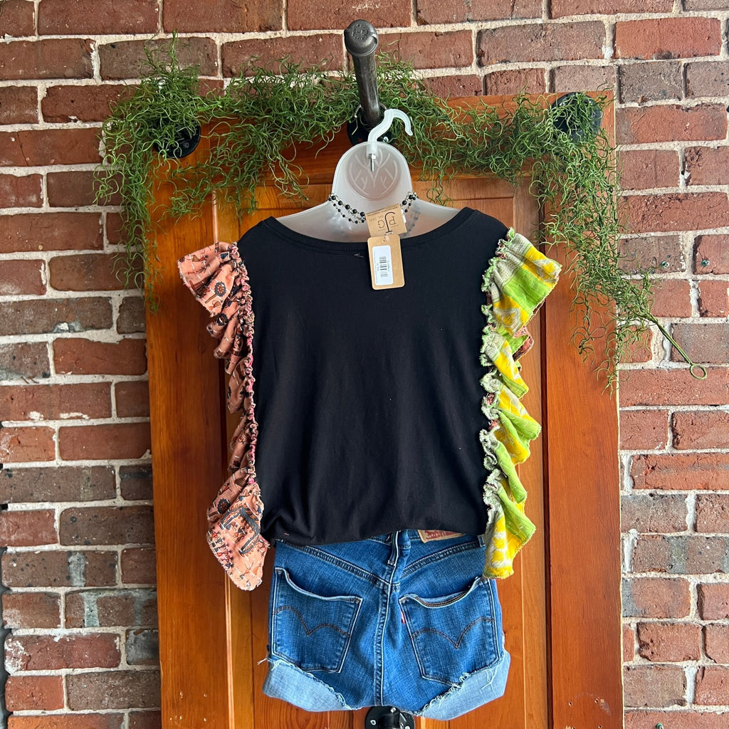 The Doors upcycled Kantha ruffle sleeve festival tee - Main Street Threads