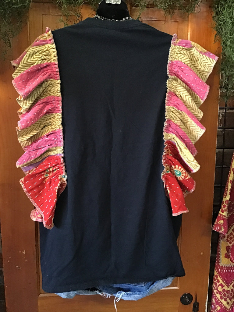 The GUITAR Rolling Stones ruffle sleeves kantha tee - Main Street Threads