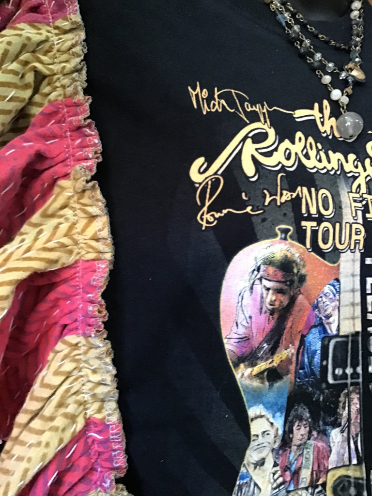 The GUITAR Rolling Stones ruffle sleeves kantha tee - Main Street Threads
