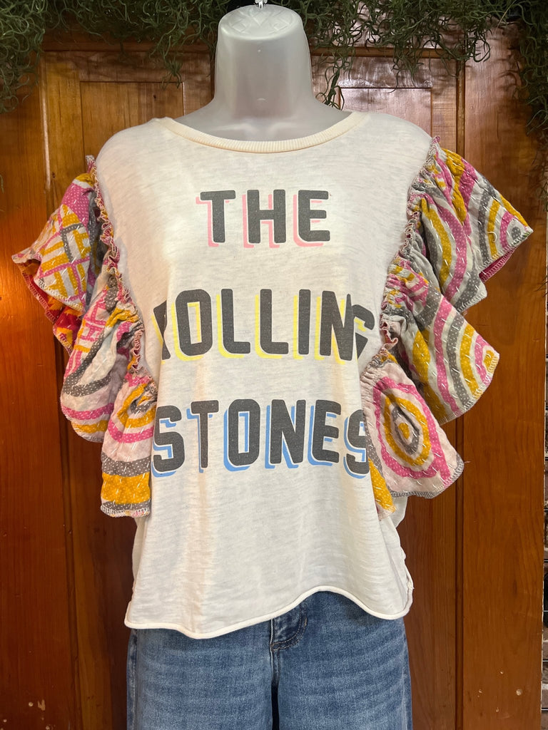 The Rolling Stones ruffle sleeves kantha tee - Main Street Threads