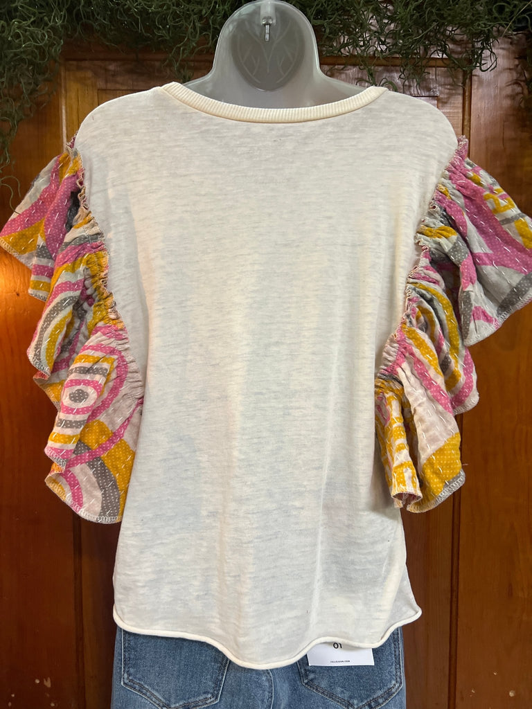 The Rolling Stones ruffle sleeves kantha tee - Main Street Threads