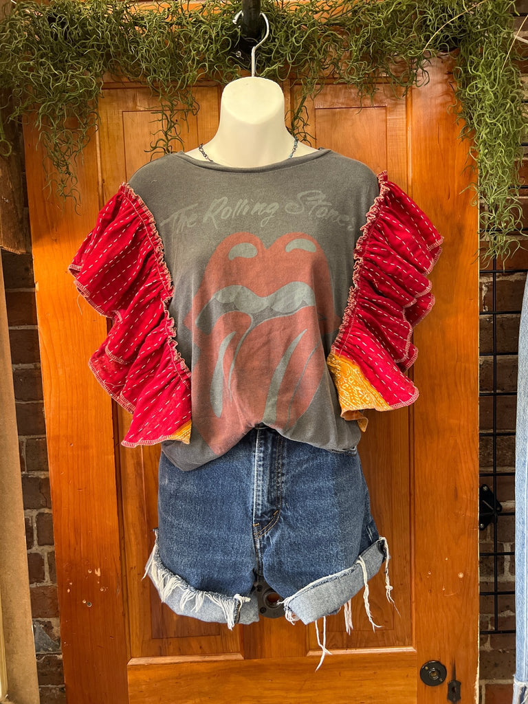 The Rolling Stones ruffle sleeves kantha tee - Main Street Threads