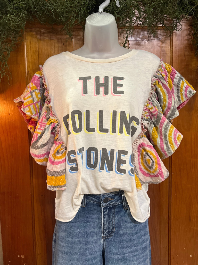 The Rolling Stones ruffle sleeves kantha tee - Main Street Threads