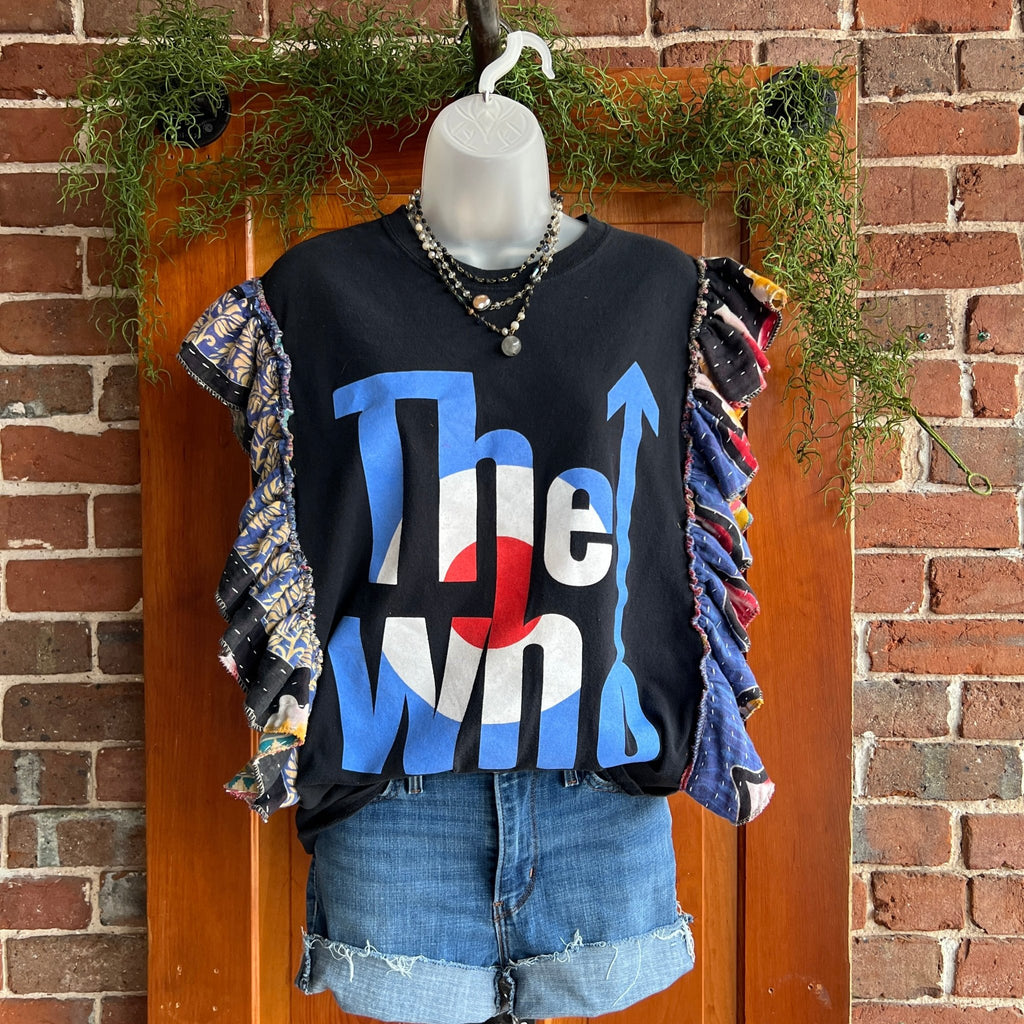 The Who upcycled Kantha ruffle sleeve festival tee - Main Street Threads