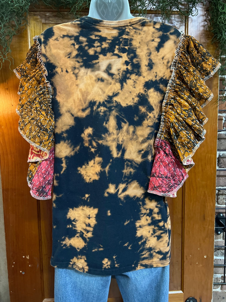 Tie dye AC/DC ruffle sleeves kantha tee - Main Street Threads
