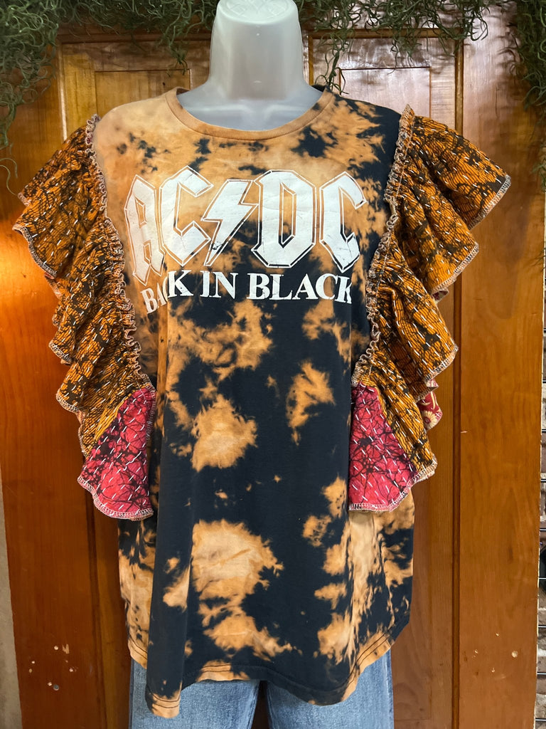 Tie dye AC/DC ruffle sleeves kantha tee - Main Street Threads