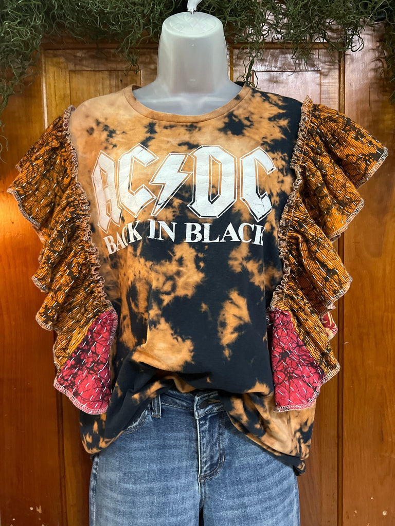 Tie dye AC/DC ruffle sleeves kantha tee - Main Street Threads