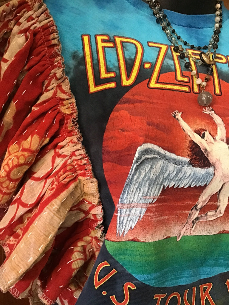 Tie Dye Zeppelin ruffle sleeves kantha tee - Main Street Threads