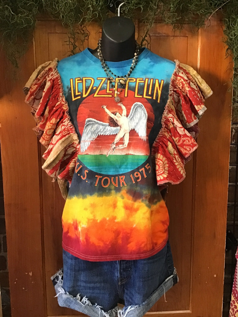 Tie Dye Zeppelin ruffle sleeves kantha tee - Main Street Threads