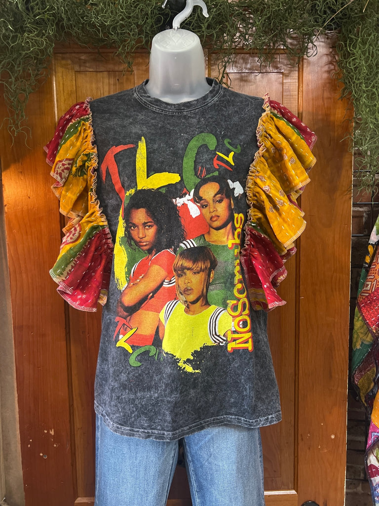 TLC SCRUBS ruffle sleeves kantha tee - Main Street Threads