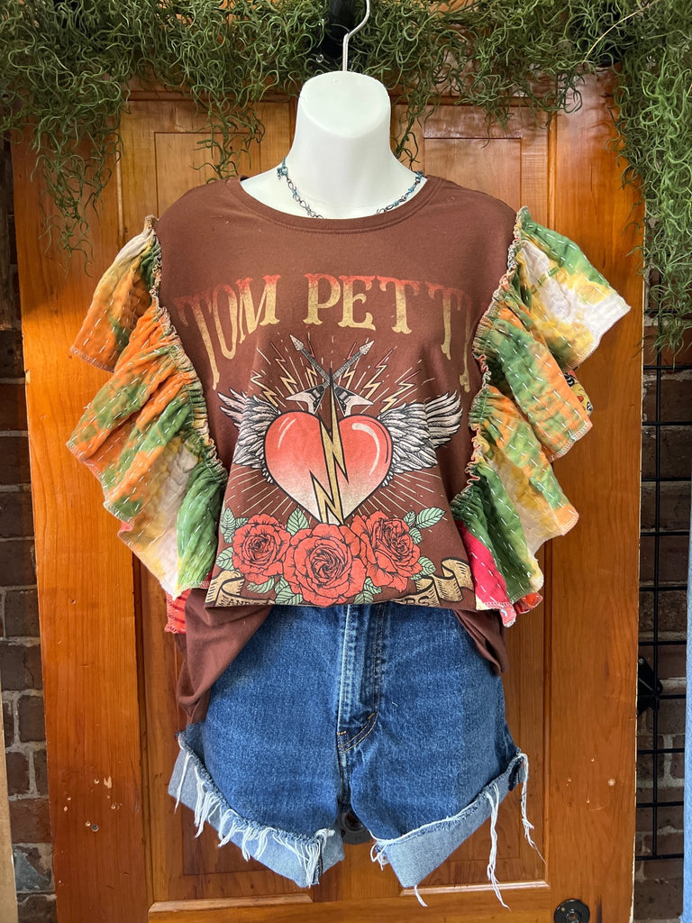 Tom Petty ruffle sleeves kantha tee - Main Street Threads
