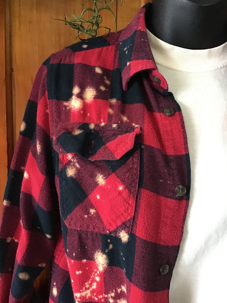 Upcycled Distressed Plaid Flannel With Trim - Main Street Threads