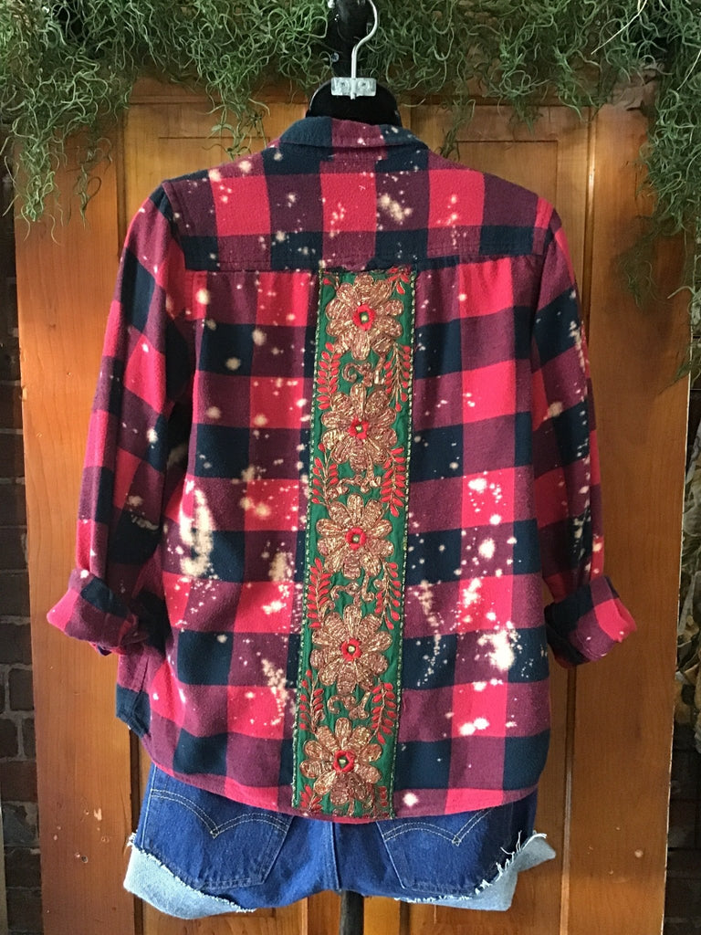 Upcycled Distressed Plaid Flannel With Trim - Main Street Threads