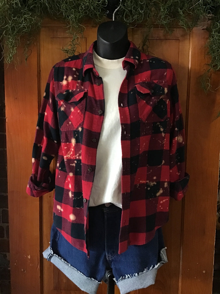Upcycled Distressed Plaid Flannel With Trim - Main Street Threads
