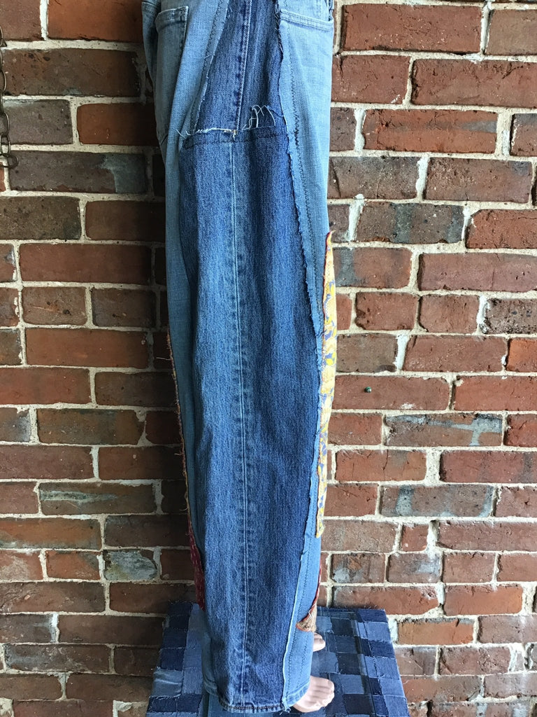 Upcycled Jeans with kantha panels & patches size 11 - Main Street Threads