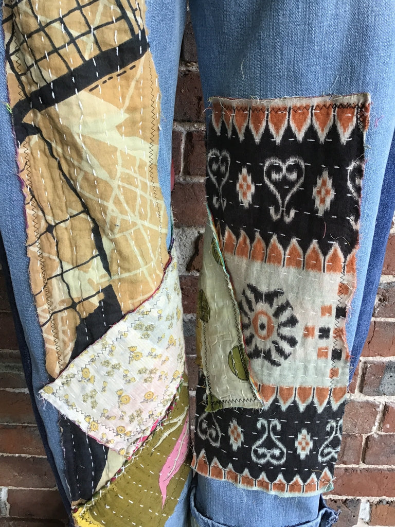 Upcycled Jeans with kantha panels & patches size 3 - Main Street Threads