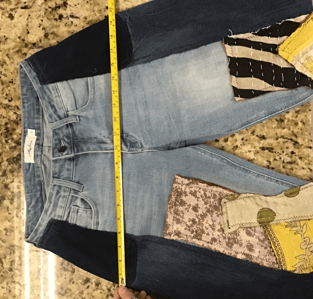 Upcycled Jeans with kantha panels & patches size 3 - Main Street Threads
