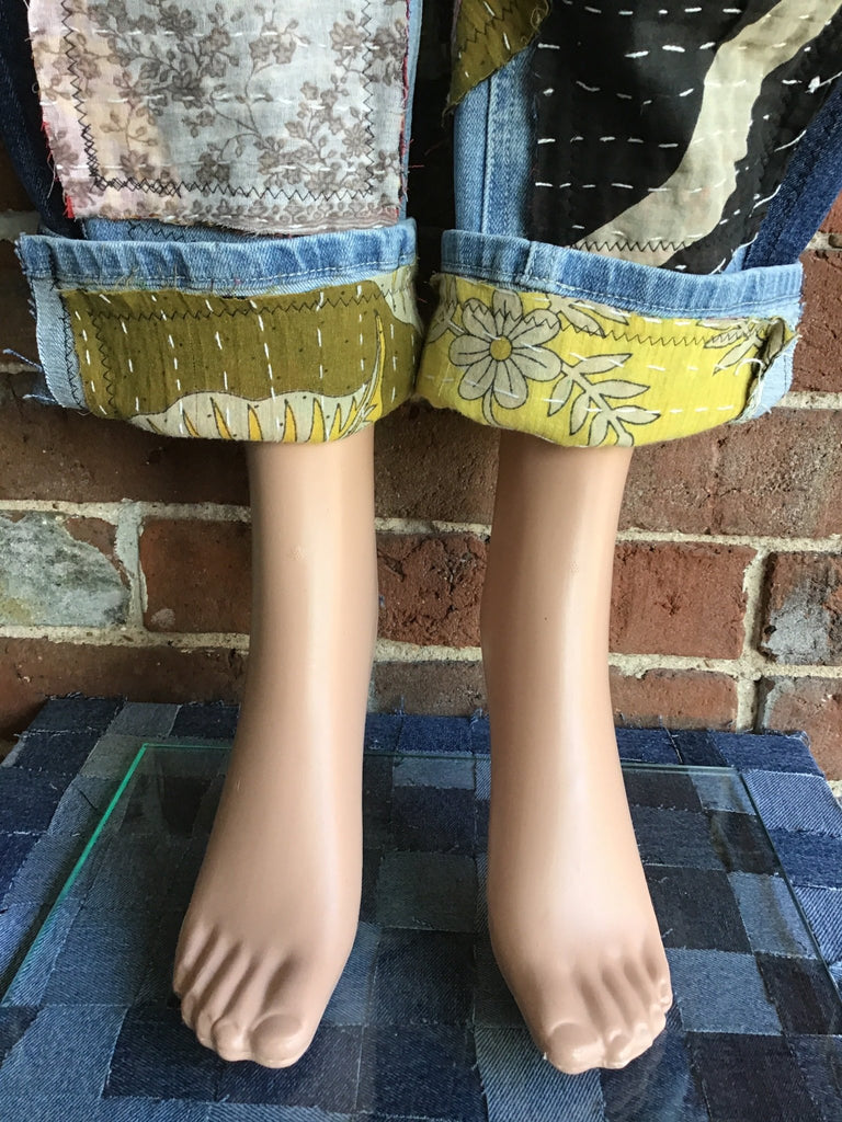 Upcycled Jeans with kantha panels & patches size 3 - Main Street Threads