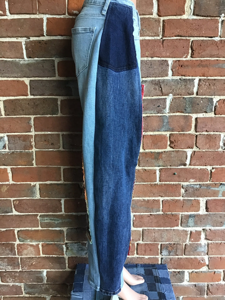 Upcycled Jeans with kantha panels & patches size 3 - Main Street Threads