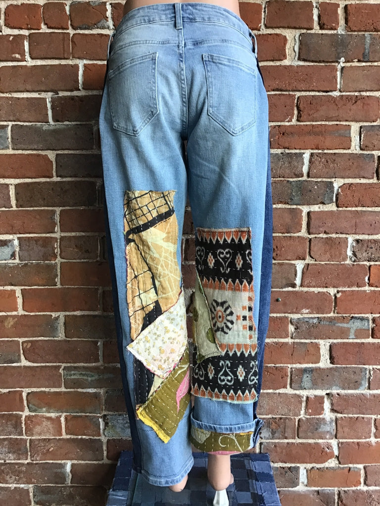 Upcycled Jeans with kantha panels & patches size 3 - Main Street Threads