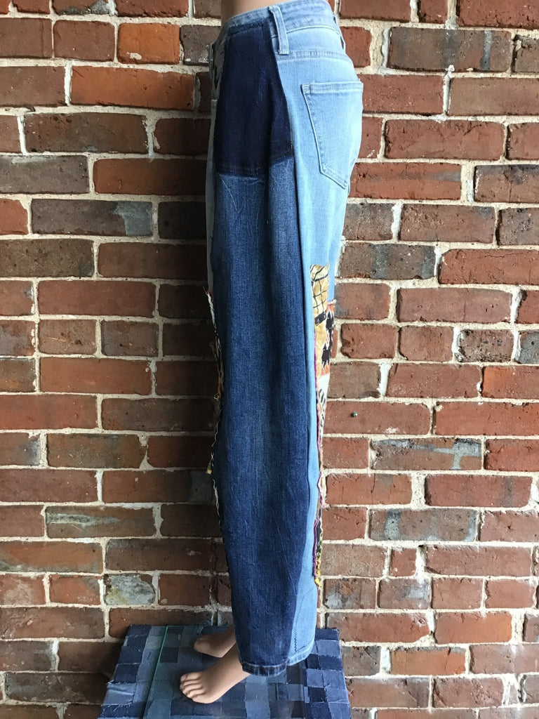 Upcycled Jeans with kantha panels & patches size 3 - Main Street Threads