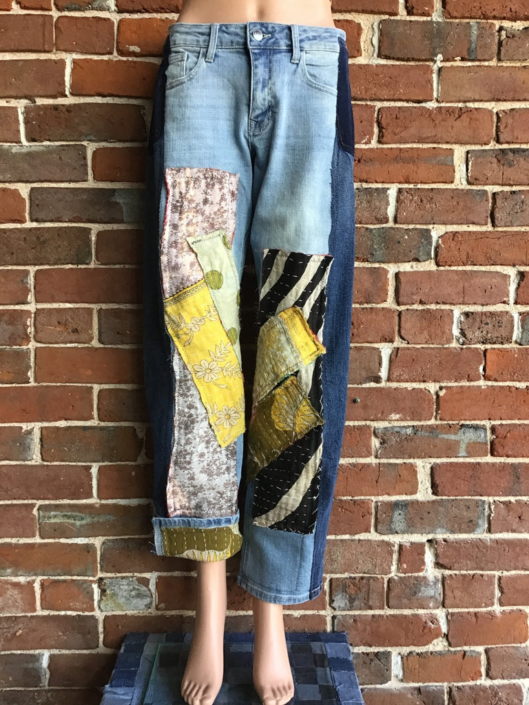 Upcycled Jeans with kantha panels & patches size 3 - Main Street Threads