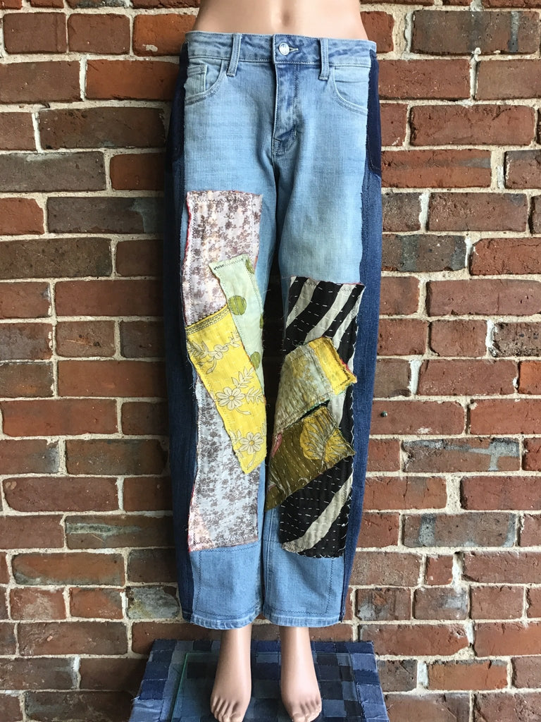Upcycled Jeans with kantha panels & patches size 3 - Main Street Threads
