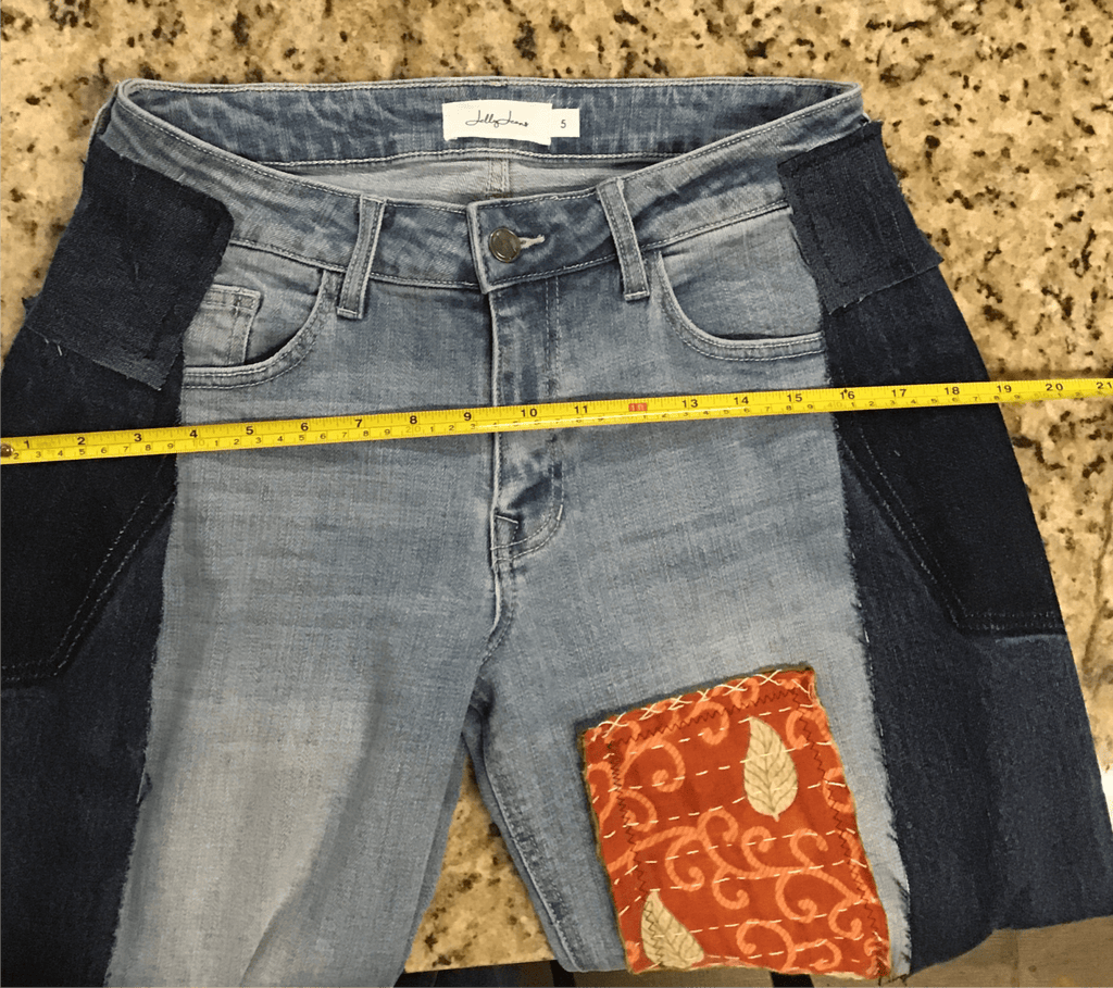 Upcycled Jeans with kantha panels & patches size 5 - Main Street Threads