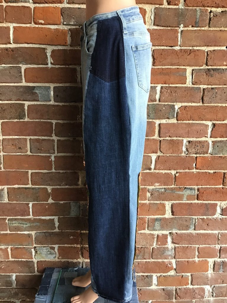 Upcycled Jeans with kantha panels & patches size 7 - Main Street Threads
