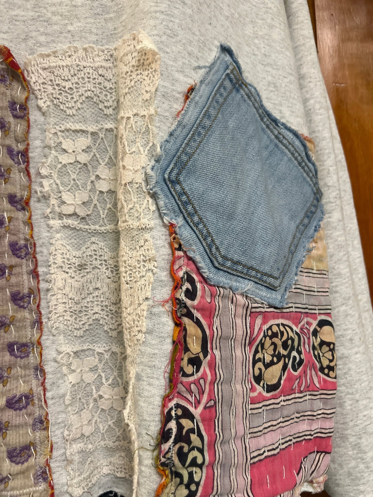 Upcycled Kantha & Lace Sweatshirt - Main Street Threads