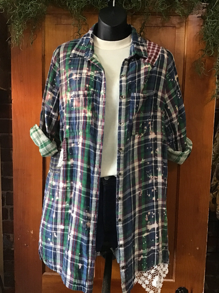 Upcycled Patchwork Distressed Plaid Flannel - Main Street Threads