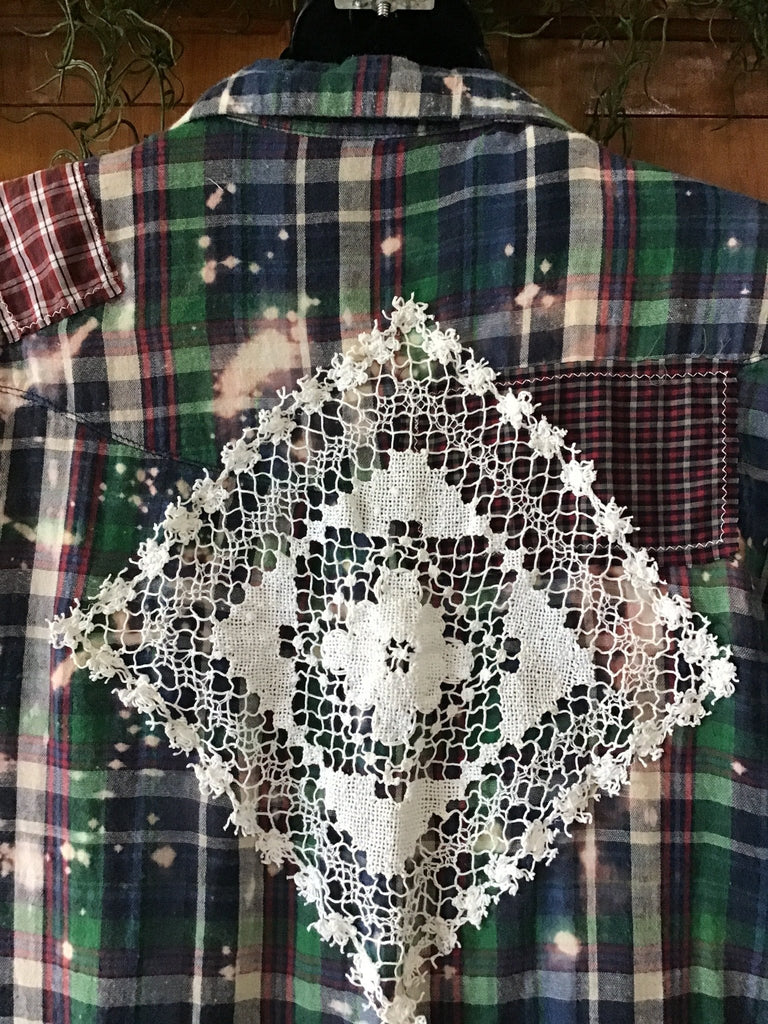 Upcycled Patchwork Distressed Plaid Flannel - Main Street Threads