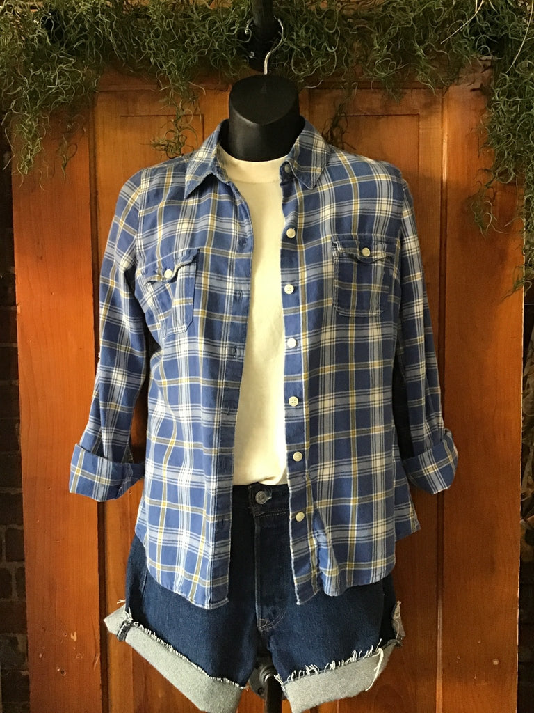 Upcycled Plaid Flannel with Patch on Back - Main Street Threads