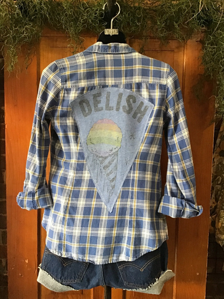 Upcycled Plaid Flannel with Patch on Back - Main Street Threads
