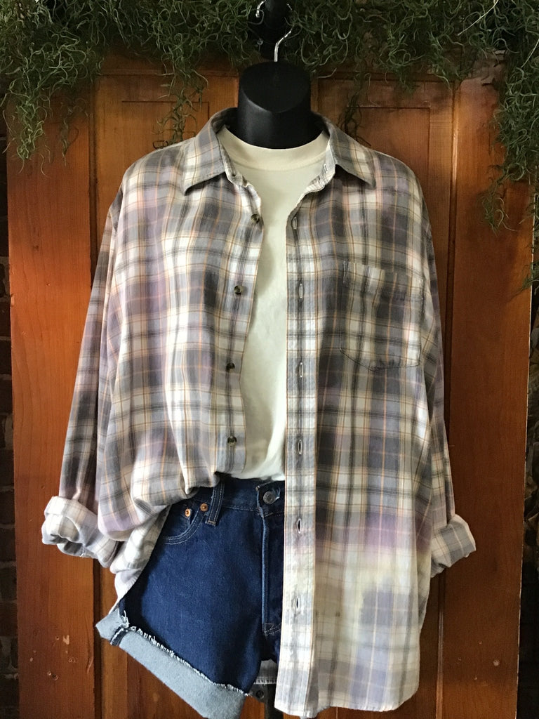 Upcycled Plaid Flannel with Patch on Back - Main Street Threads
