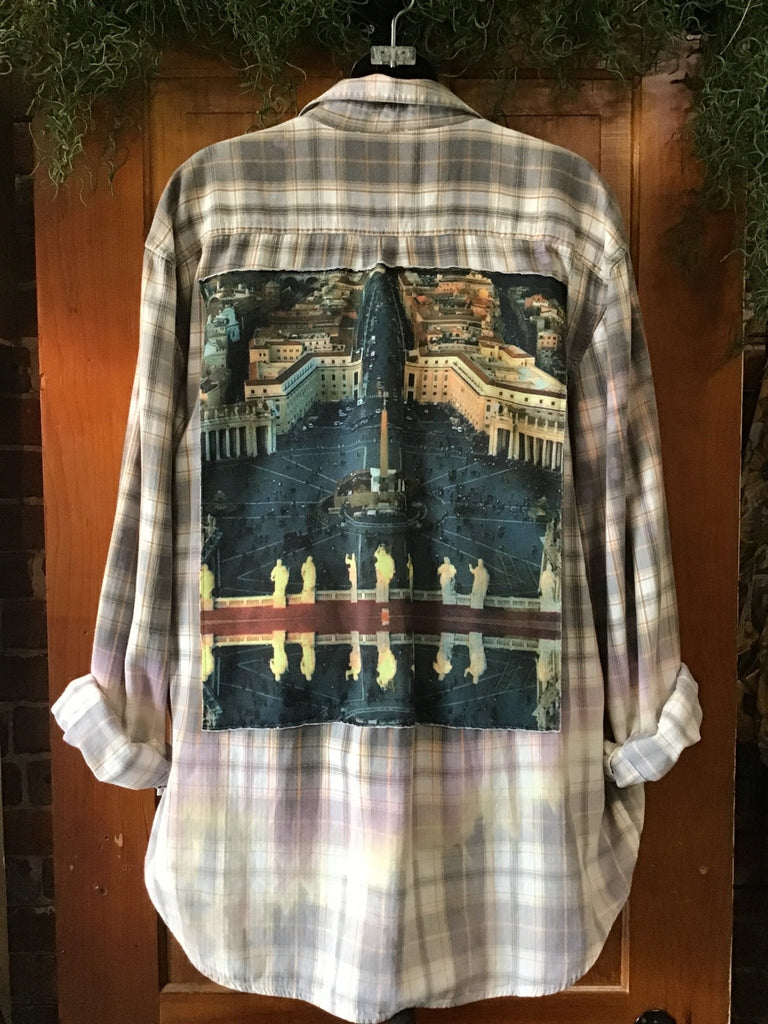 Upcycled Plaid Flannel with Patch on Back - Main Street Threads