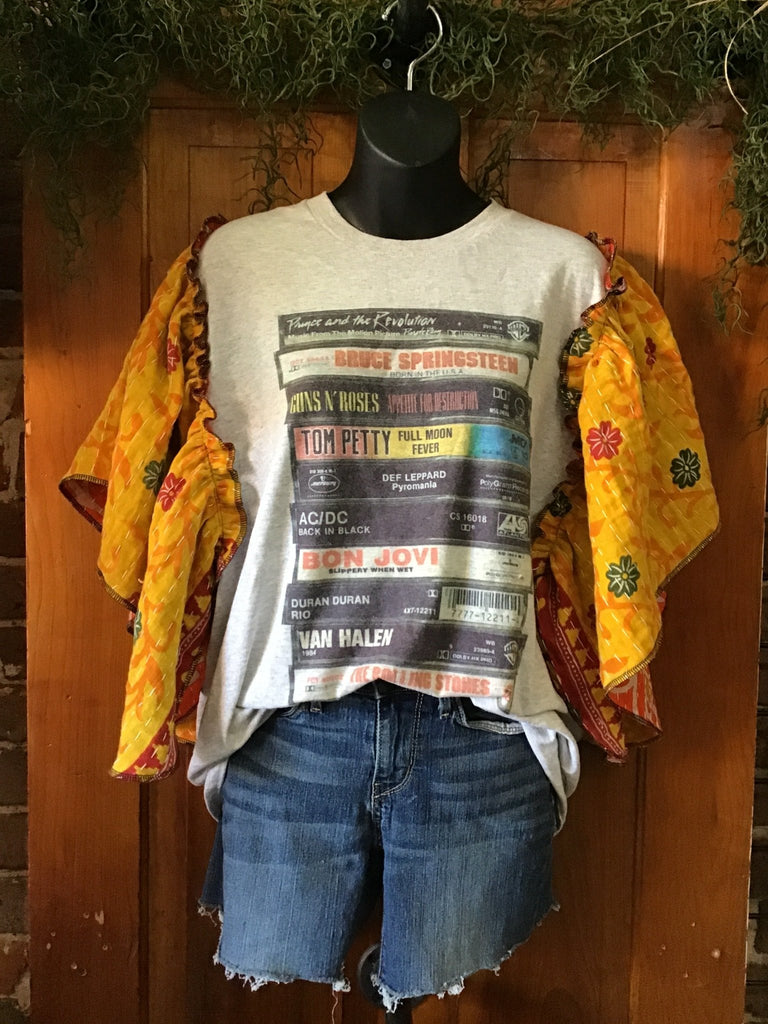 VHS Tape butterfly sleeves kantha tee - Main Street Threads