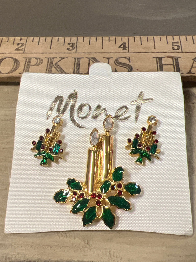 Vintage Christmas pin - brooch and earring set - Main Street Threads