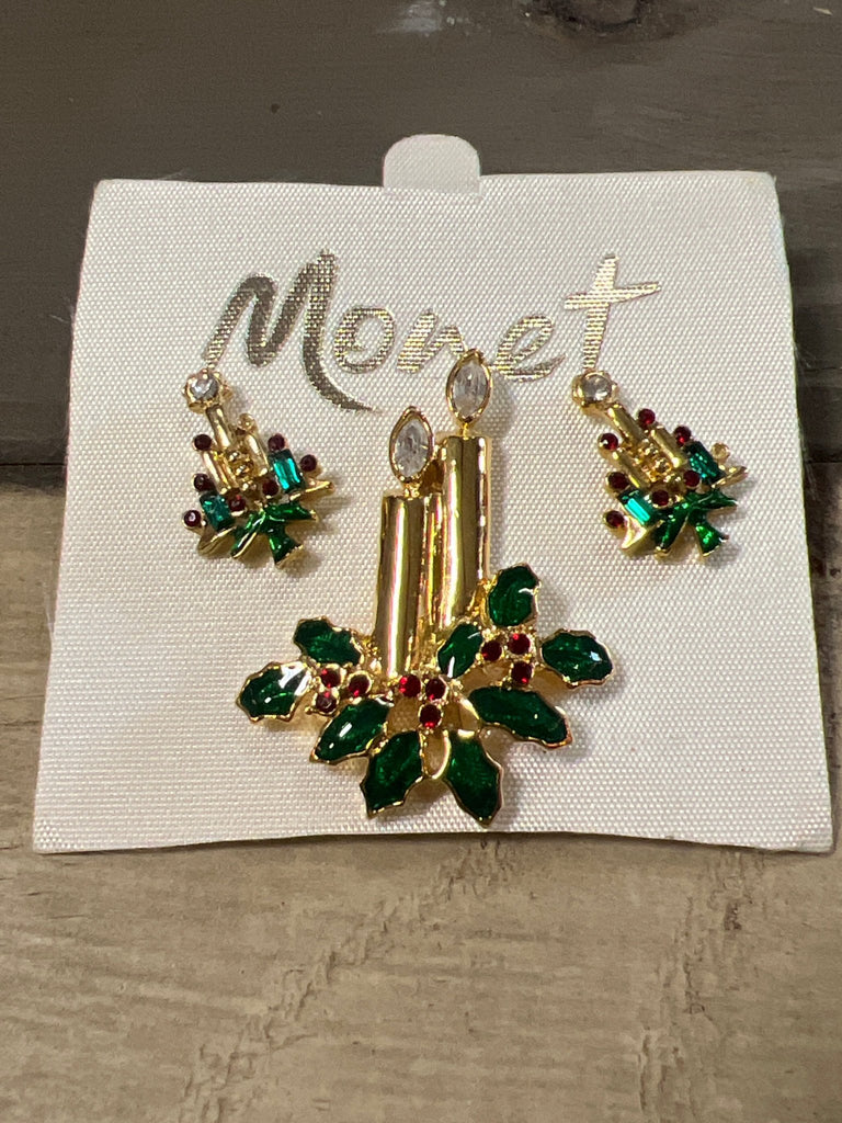 Vintage Christmas pin - brooch and earring set - Main Street Threads