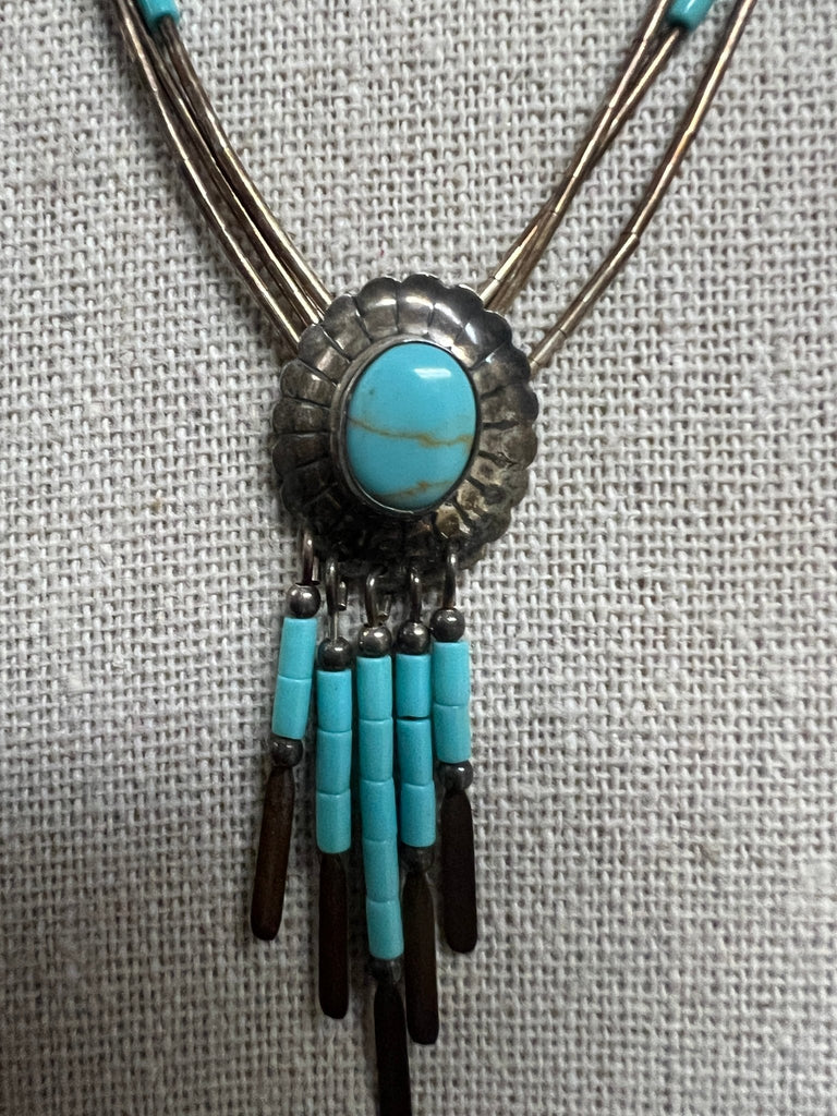 Vintage Native American Sterling Silver and turquoise Beaded Necklace - Main Street Threads