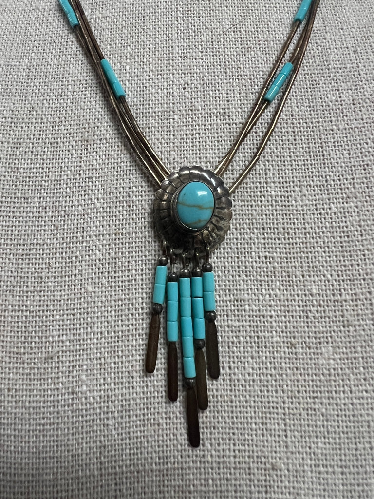 Vintage Native American Sterling Silver and turquoise Beaded Necklace - Main Street Threads