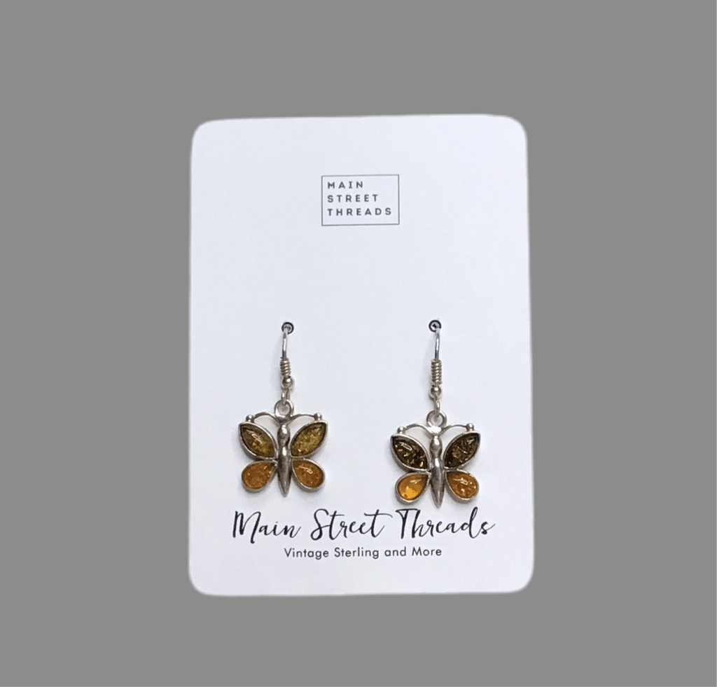 Vintage Sterling & Amber Butterfly Sterling Silver Earrings - Main Street Threads