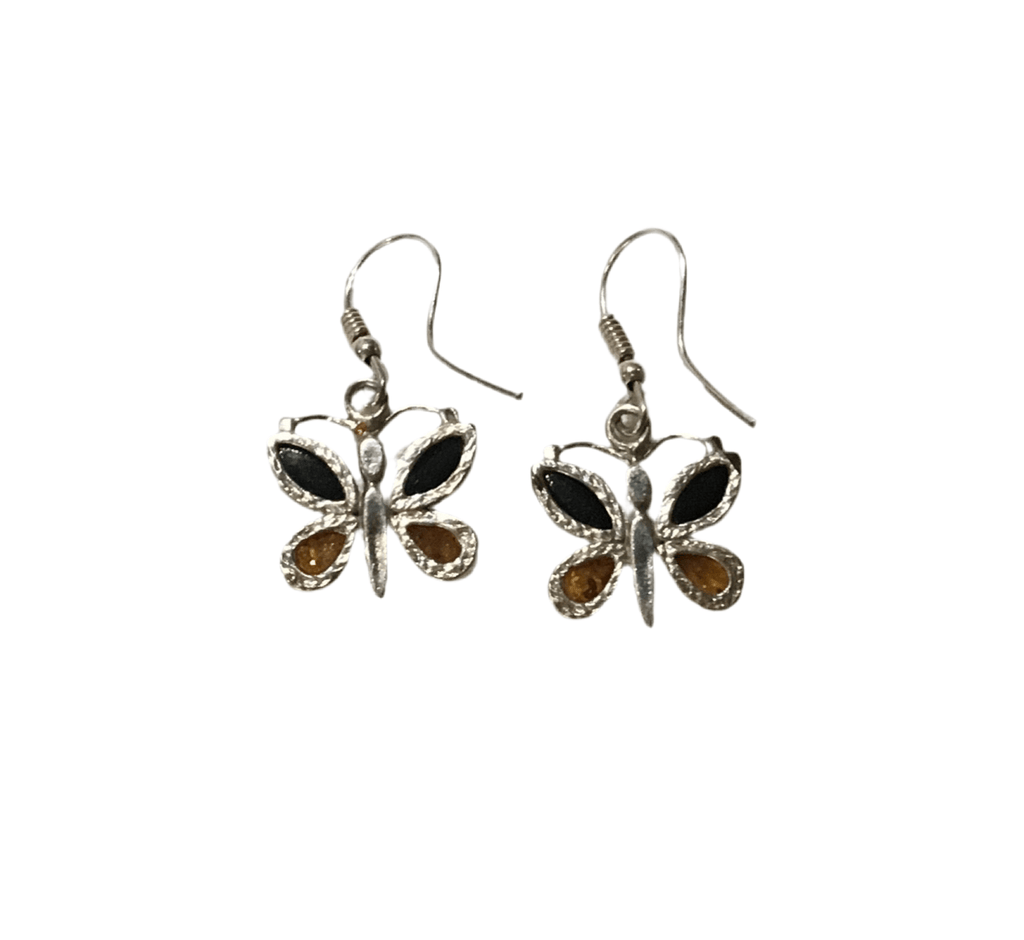 Vintage Sterling & Amber Butterfly Sterling Silver Earrings - Main Street Threads