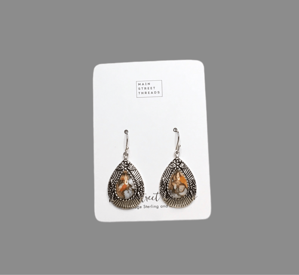Vintage Sterling & Orange Spiny oyster shell dangle Earrings - Main Street Threads