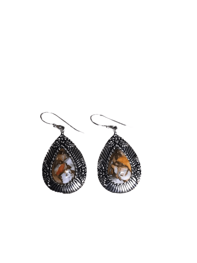Vintage Sterling & Orange Spiny oyster shell dangle Earrings - Main Street Threads
