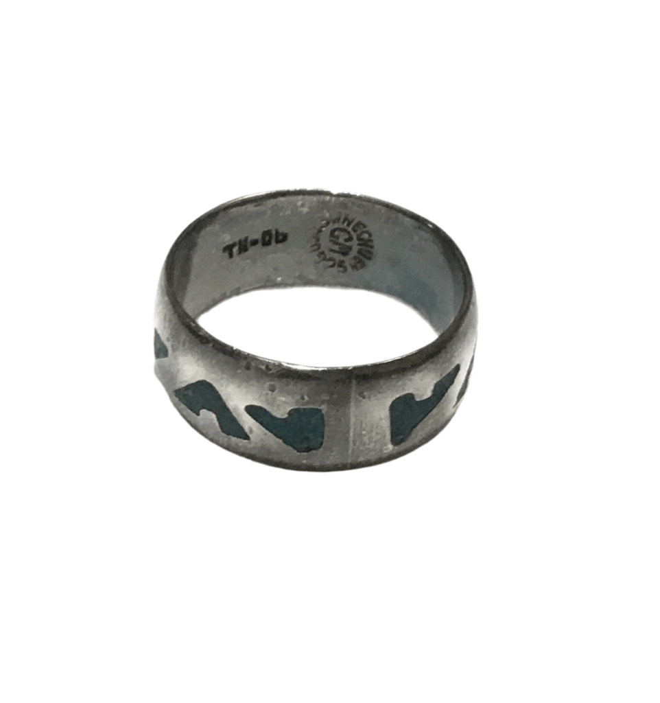 Vintage Sterling Silver and Turquoise Chip Inlay Wave Band Ring - Main Street Threads