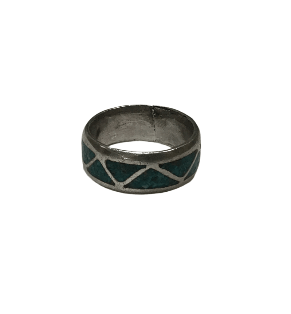 Vintage Sterling Silver chunky band with Turquoise inlay Ring - Main Street Threads