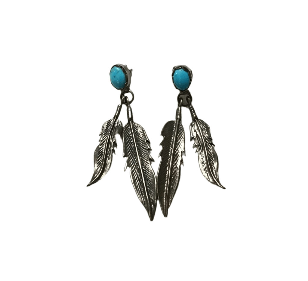 Vintage Sterling Silver Feathers & Turquoise Stud Earrings - Main Street Threads