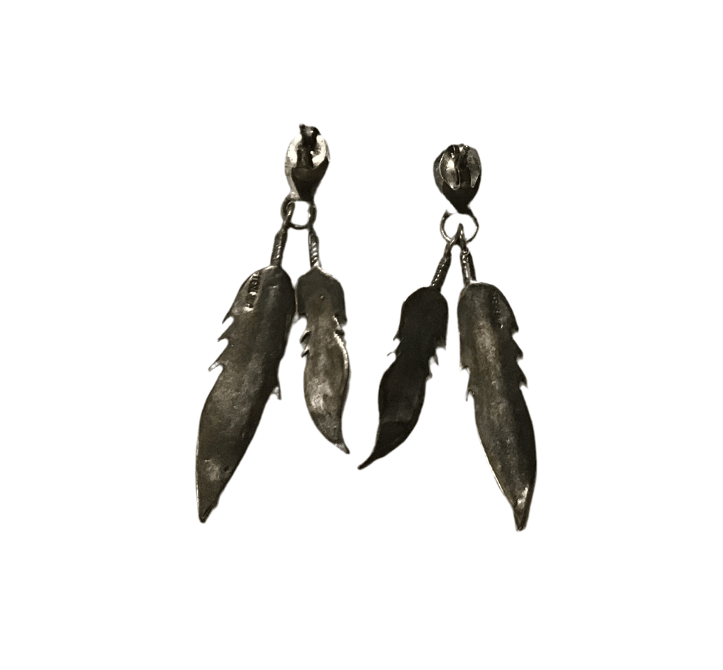 Vintage Sterling Silver Feathers & Turquoise Stud Earrings - Main Street Threads