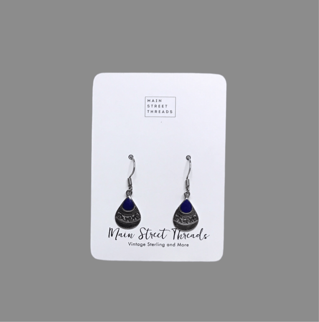 Vintage Sterling Silver & Lapis Lazuli Dangle Earrings - Main Street Threads